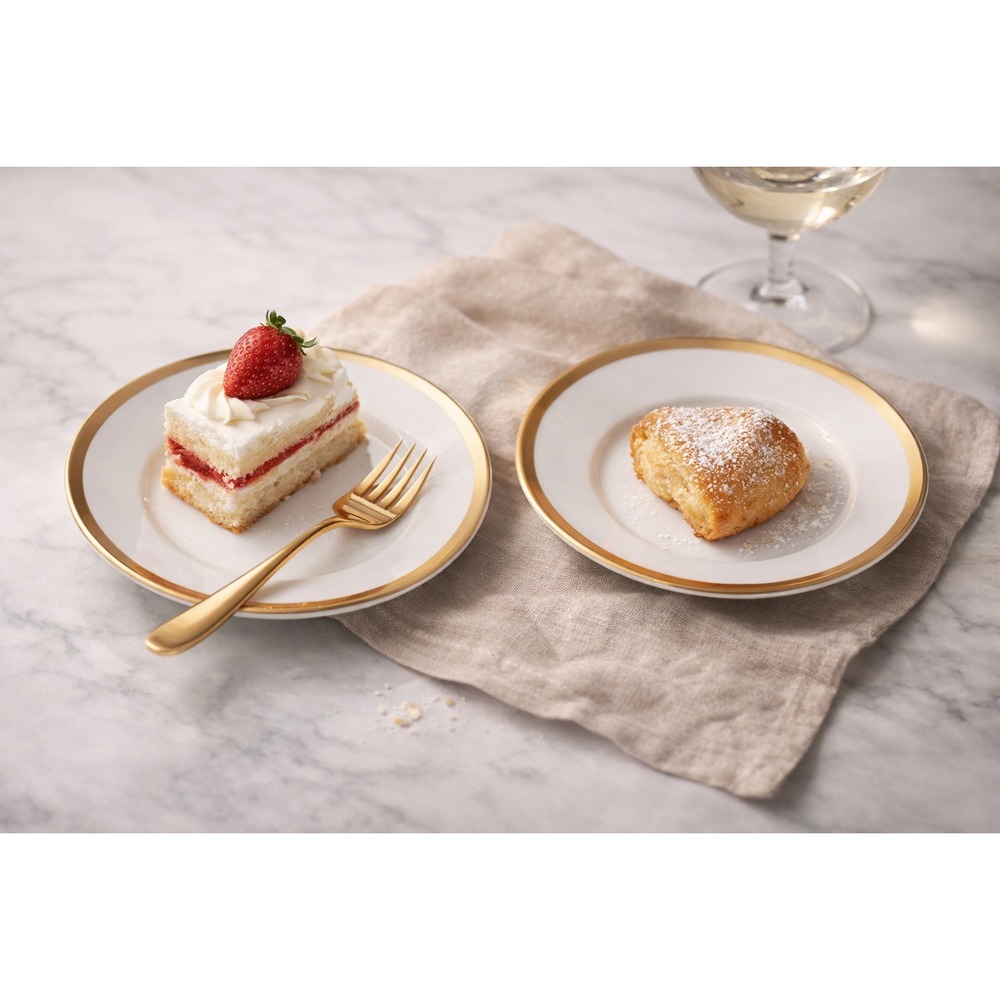 Pier 1 Gold Rim Porcelain Dessert Plates Set 2 White Appetizer 6"‎